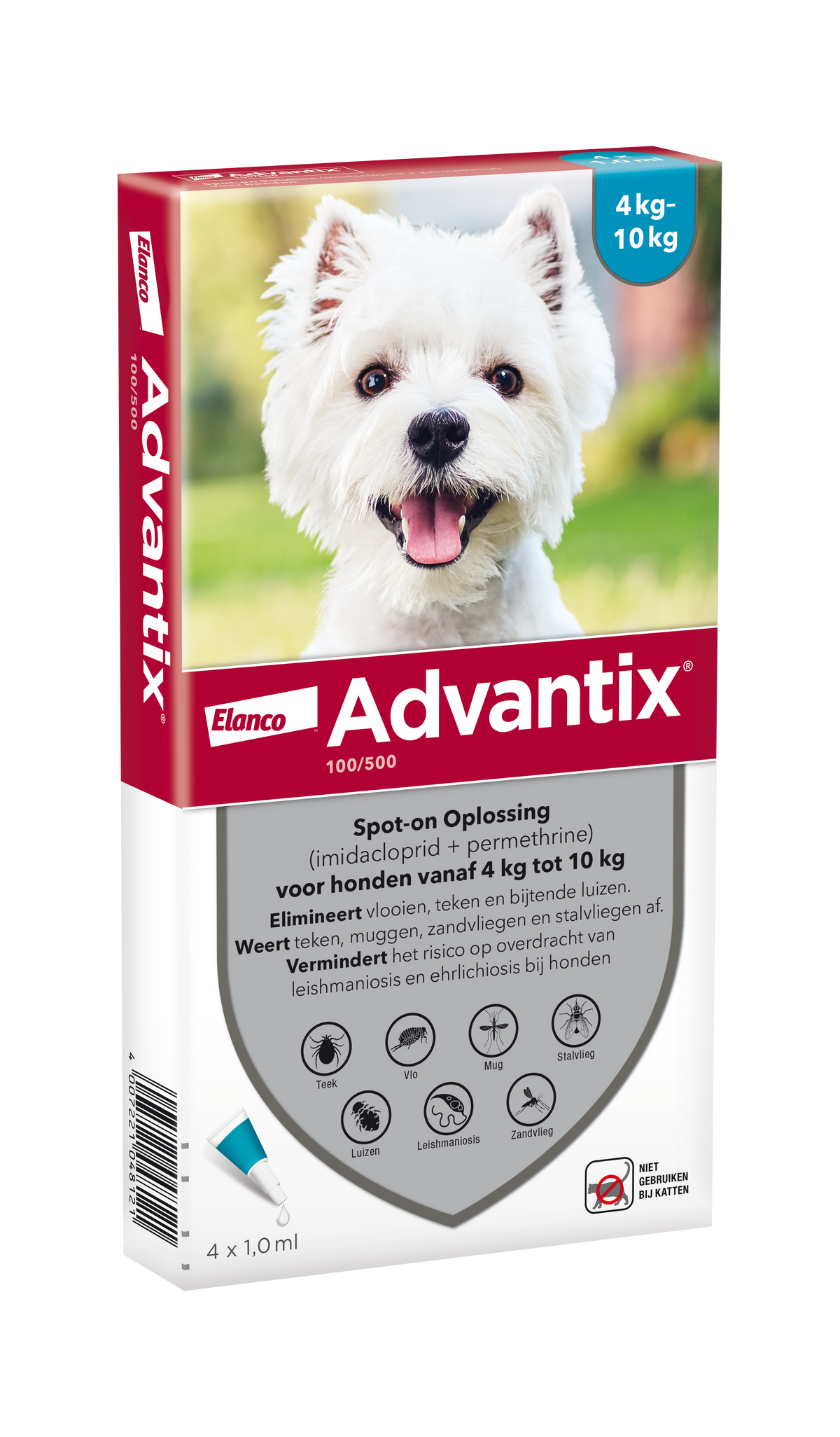 Advantix vlooien- en tekenpipet voor honden 100/500 (4 tot 10 kg)