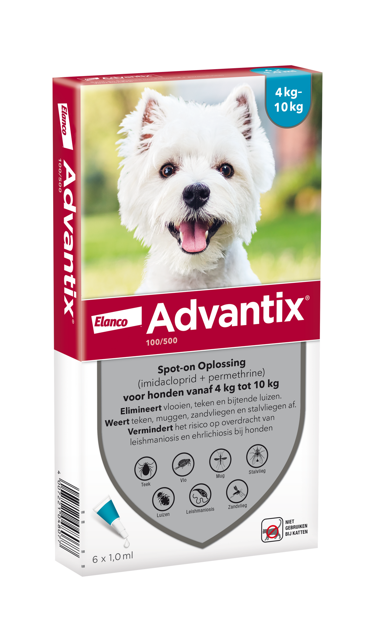 Advantix vlooien- en tekenpipet voor honden 100/500 (4 tot 10 kg)