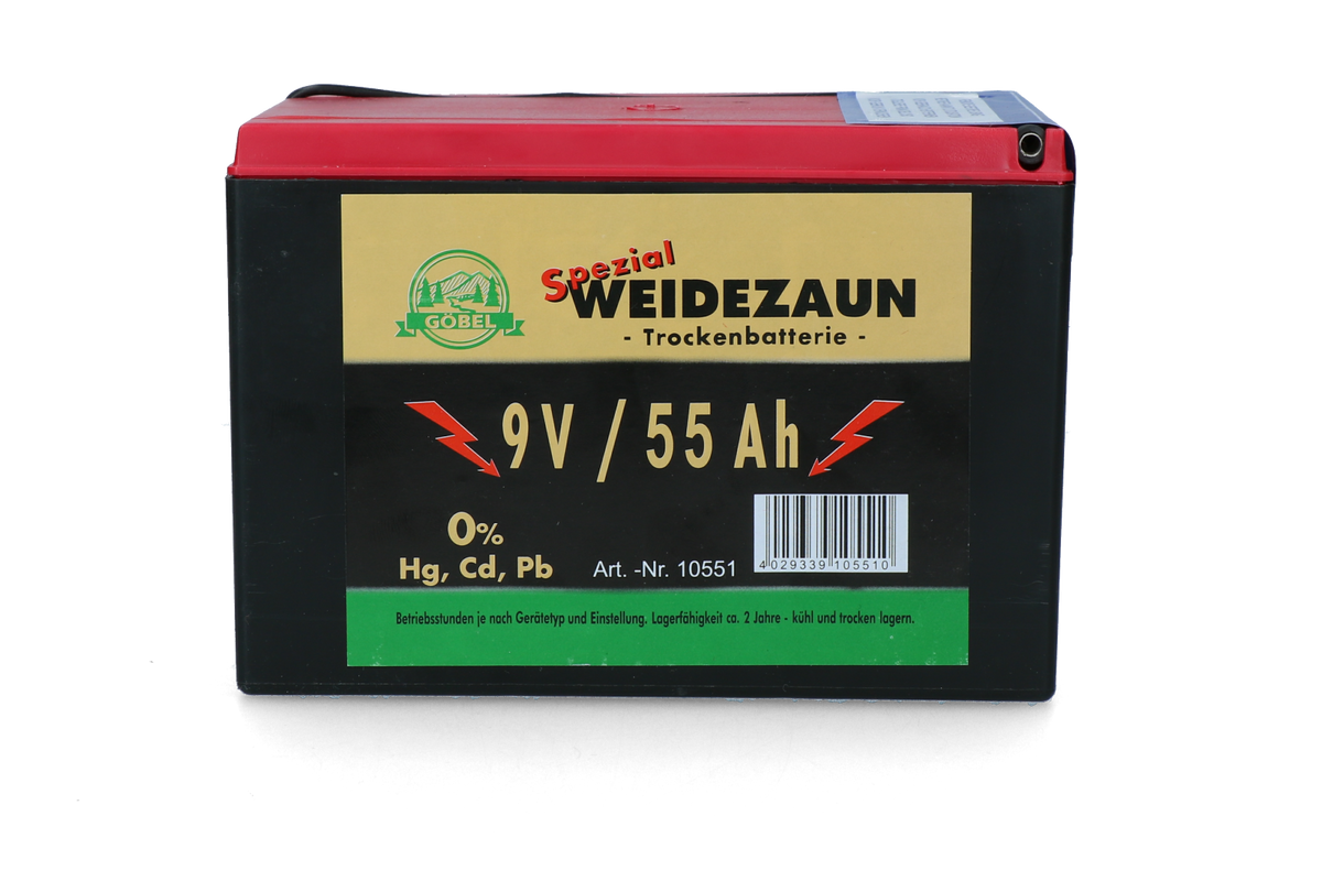 Trockenbatterie  9V/55 Ah (H11,5 x L16,5 x B11,2 cm)