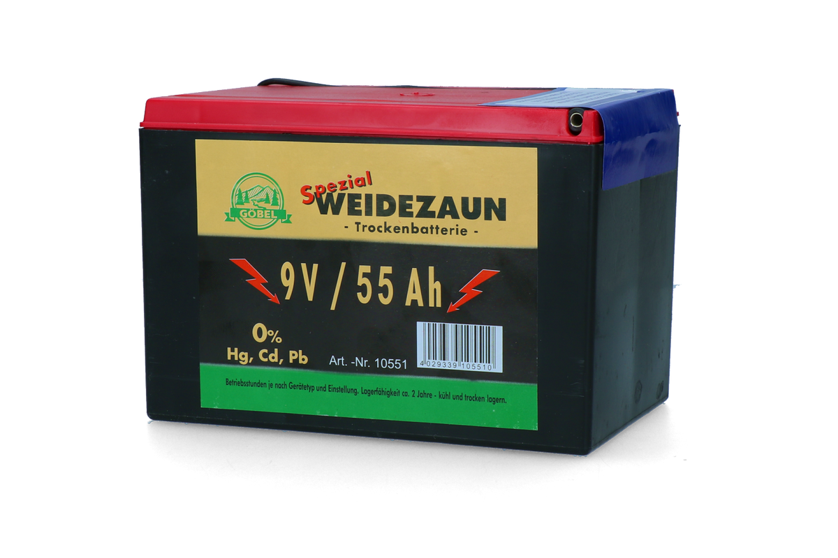 Trockenbatterie  9V/55 Ah (H11,5 x L16,5 x B11,2 cm)