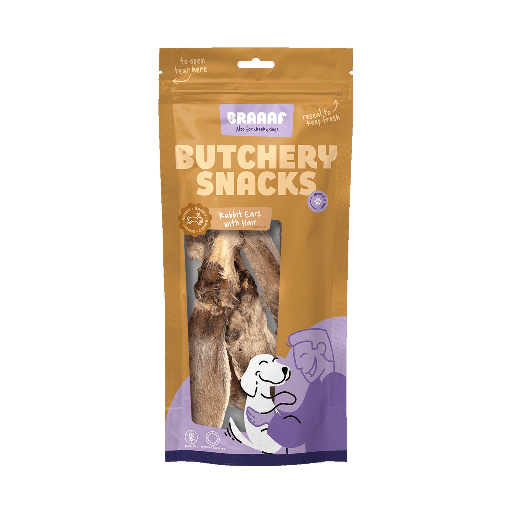 Braaaf Butchery Snacks Kaninchenohren mit Haaren 80 g
