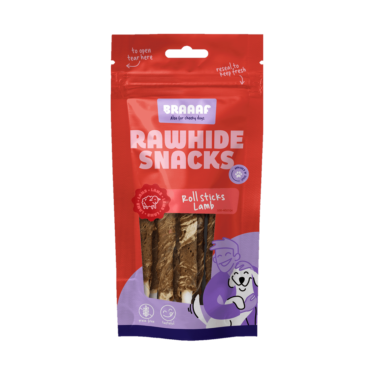 Braaaf Rawhide Roll Sticks Lam & Vis - 8 st.
