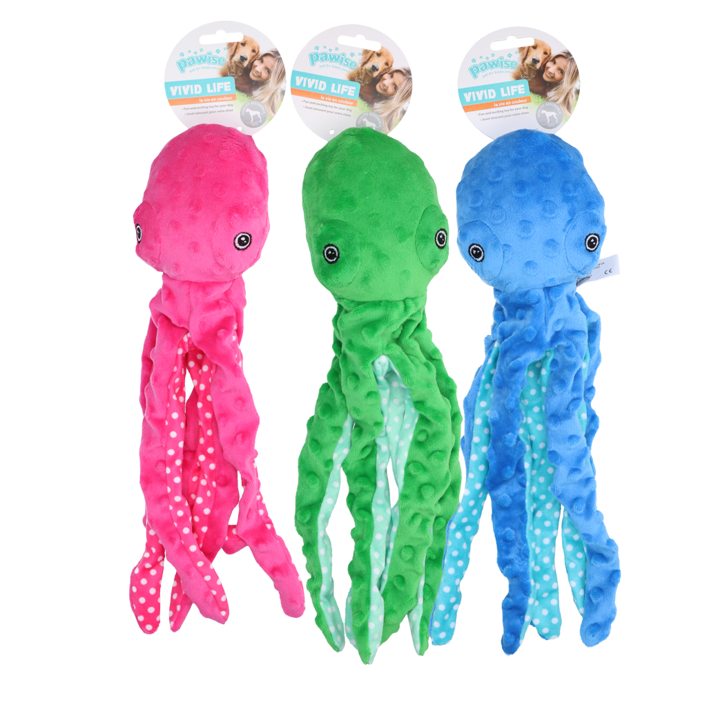 Pawise Multicolor Plush Octopus (3 colour assorted)