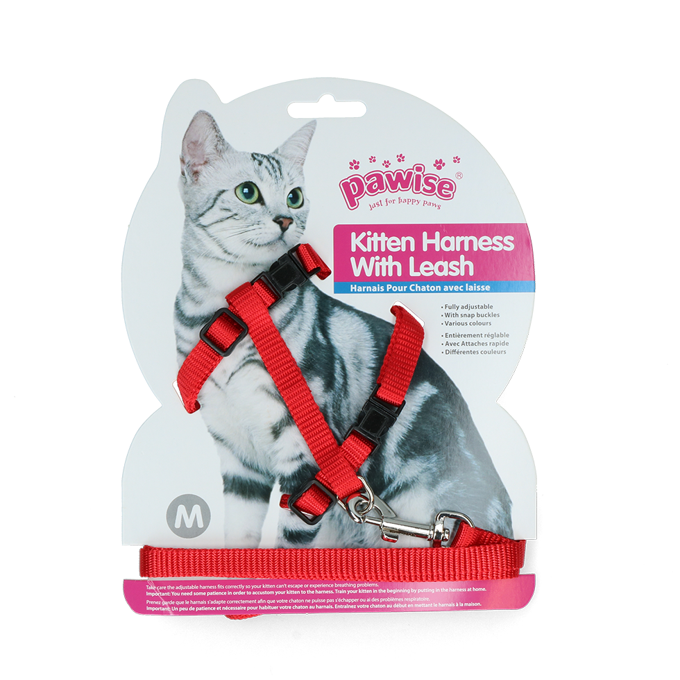 Pawise Kitten Harness With Leash Red/Blue
